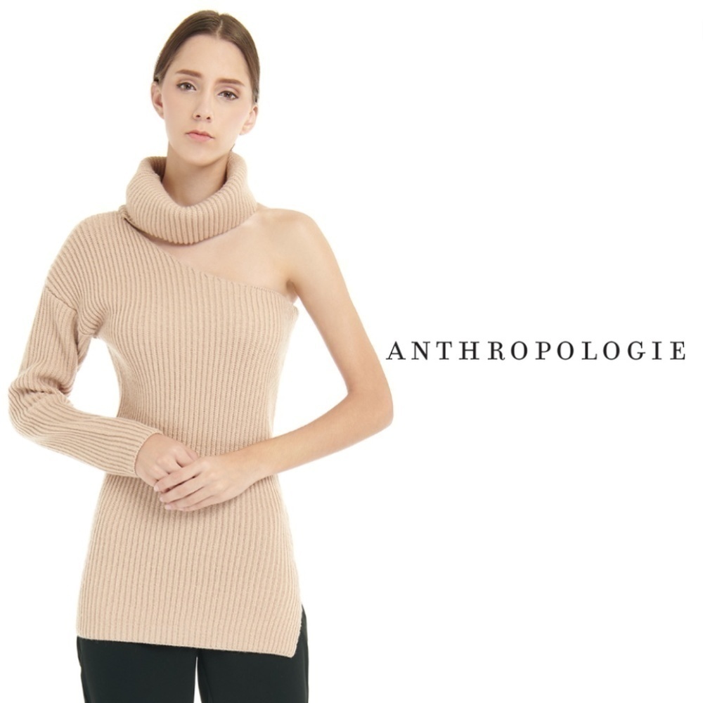 Anthropologie Ministry of Style Cascade Knit Top Turtleneck Nude Sweater -Size 8